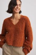 NA-KD Strikket kort genser med V-hals - Brown,Orange