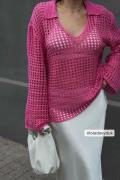 NA-KD Heklestrikket genser med V-hals - Pink