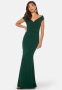 Goddiva Bardot Pleat Maxi Dress Emerald M (UK12)