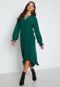 John Zack Long Sleeve Wrap Frill Dress Forest Green L (UK14)