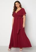 Goddiva Curve Flutter Sleeve Chiffon Maxi Curve Dress Berry 50 (UK22)