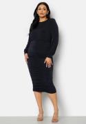 John Zack Curve Long Sleeve Rouched Midi Dress Navy 48 (UK20)