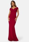 Goddiva Bardot Pleat Maxi Dress Wine-red XXL (UK18)