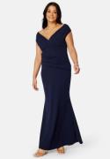 Goddiva Curve Bardot Pleat Maxi Dress Navy 52 (UK24)