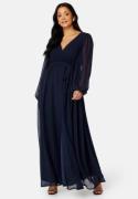 Goddiva Curve Long Sleeve Chiffon Maxi Curve Dress Navy 50 (UK22)