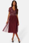 AngelEye Short Sleeve Sequin Embellished Midi Dress Wine-red XS (UK8)