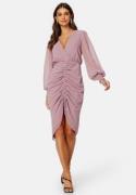 Goddiva Long Sleeve Chiffon Rouched Midi Dress Dusk XL (UK16)