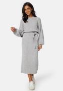BUBBLEROOM Round Neck Rib Knitted Midi Dress  Grey melange S