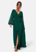 Goddiva Long Sleeve Chiffon Dress Green M (UK12)