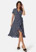 BUBBLEROOM Flounce Midi Wrap Dress Dark blue/Patterned M