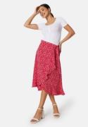 BUBBLEROOM Flounce Midi Wrap Skirt Red/Patterned L