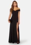 Goddiva Bardot Pleat Maxi Split Dress Black XXS (UK6)