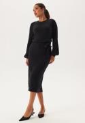 BUBBLEROOM Round Neck Rib Knitted Midi Dress  Black L