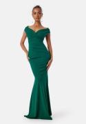 Goddiva Bardot Pleat Maxi Dress Dark green XXS (UK6)