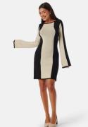 BUBBLEROOM Striped Long Sleeve Knitted Dress Cream/Black XL