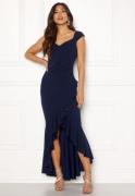 Goddiva Wrap Front Frill Dress Navy S (UK10)