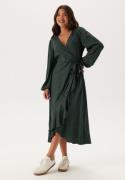 Happy Holly Puff Sleeve Viscose Wrap Dress Dusty green/Patterned 32/34