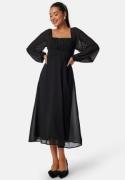 BUBBLEROOM Square Neck L/S Midi Georgette Dress Black 44