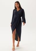 John Zack Balloon Sleeve Wrap Front Maxi Dress Navy L (UK14)