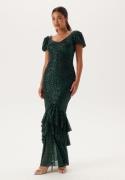 Goddiva Sequin Tiered Hem Maxi Dress Dark Green M (UK12)