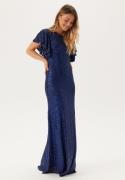 Goddiva Flutter Sleeve Sequin Maxi Dress Navy XL (UK16)