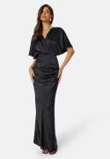 Bubbleroom Occasion Wrap Satin Gown Black 44