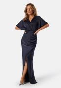 Bubbleroom Occasion Wrap Satin Gown Navy 54