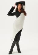 BUBBLEROOM V-neck Knitted Midi Dress Black/Offwhite XL