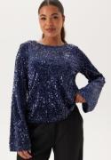 Happy Holly Sequin Trumpet Sleeve Top Midnight blue 32/34