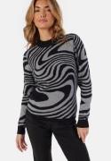 Object Collectors Item Ray L/S Knit Pullover Black Pattern:Medium grey...