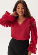 Happy Holly 3D Floral Sleeve V-neck Top Red 36/38