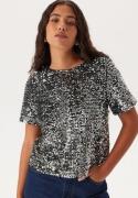 Pieces Pcserena Sequin Ss O-neck Top Black Detail:silver Detail M