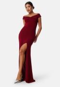 Bubbleroom Occasion Sparkling Twist Off Shoulder Gown Dark red L