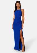 Bubbleroom Occasion Square Neck Slit Maxi Dress Blue M