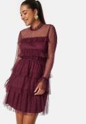 BUBBLEROOM Dotted Mesh L/S Dress Wine-red 46