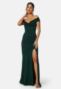 Bubbleroom Occasion Twist Off Shoulder Gown Dark green XXL