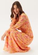 VILA Viemma L/S BELT MAXI DRESS BEL Pink Yarrow Aop:orange Flowers 38