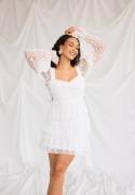 Bubbleroom Occasion L/S Lace Frill Mini Dress White 46