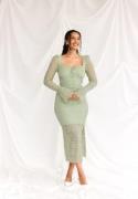 BUBBLEROOM Square Neck Lace Dress Dusty green XS