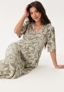 Happy Holly Puff Sleeve Viscose Dress Khaki green/Patterned 52/54