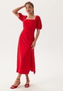 BUBBLEROOM Puff Sleeve Linen Blend Dress Red XL