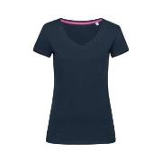 Stedman Megan V-neck Marine ringspunnet bomull Small Dame