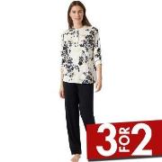 Schiesser Contemporary Nightwear Pyjama Interlock Svart/Hvit 42 Dame