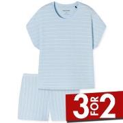 Schiesser Just Stripes Short Pyjamas Lysblå bomull 46 Dame