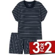 Schiesser Just Stripes Short Pyjamas Marine bomull 36 Dame
