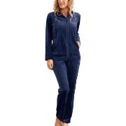 Damella Velour Plain Suit Marine Small Dame