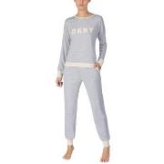DKNY New Signature Long Sleeve Top and Jogger PJ Grå X-Large Dame