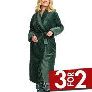 Damella Jaquard Fleece Dressing Gown Grønn polyester Small Dame