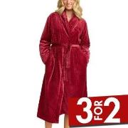 Damella Jaquard Fleece Dressing Gown Rød polyester Small Dame