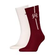 Tommy Hilfiger Strømper 2P Monogram Sock Hvit/Rød Str 39/42 Herre